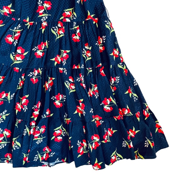 Jill Stuart Women’s NEW Sz XS Red Blue Floral Flutter Sleeve Tiered Ruffle Dress - Picture 6 of 9